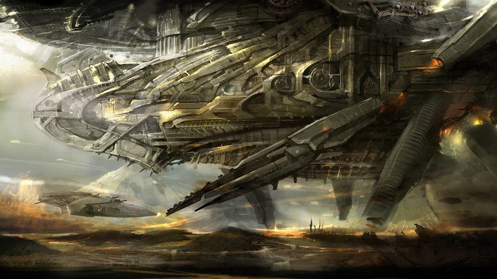 Massive Sci-Fi Spaceship Over a Landscape