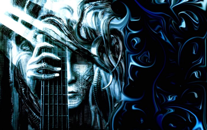Steve Stevens playing guitar, abstract digital art