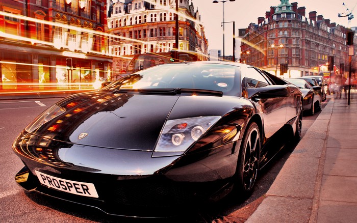 Black Lamborghini Murcielago on a City Street
