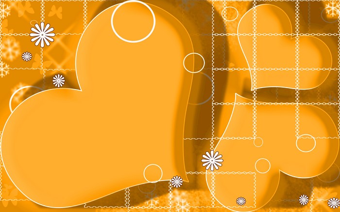 Orange hearts with flowers and snowflakes