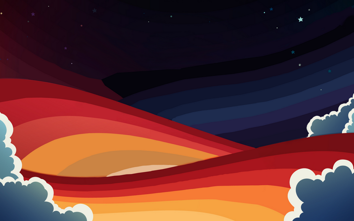 Abstract landscape with colorful hills and clouds