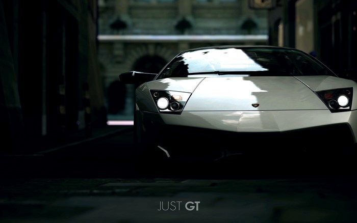 White Lamborghini Aventador in a dark alley