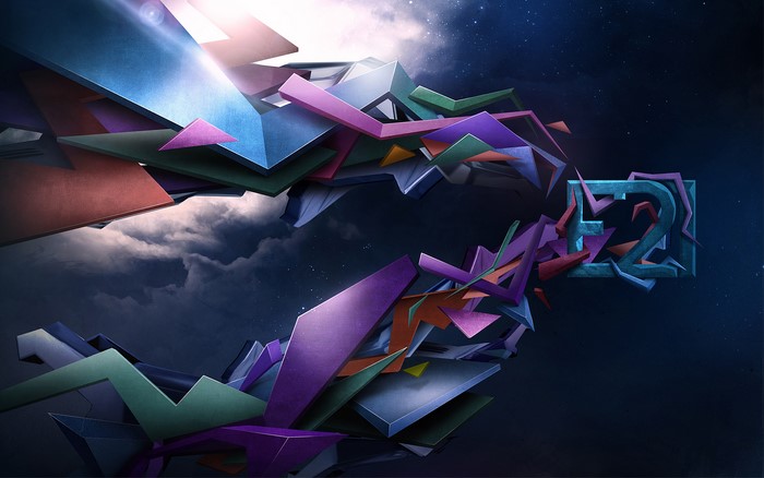 Abstract geometric shapes with E2 logo