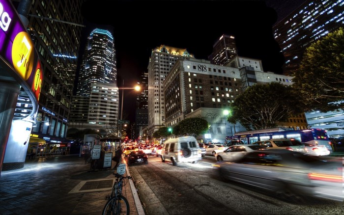Nighttime City Street with Traffic in Los Angeles