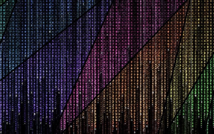 Abstract digital rain with rainbow colors