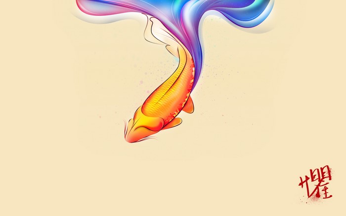 Orange Koi Fish with Colorful Swirls
