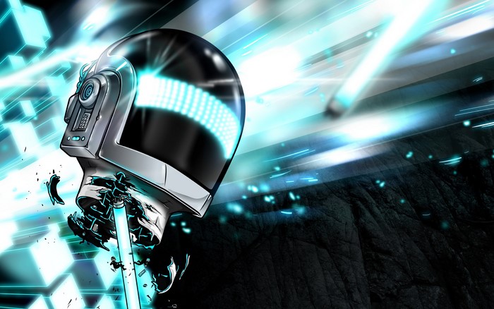 Daft Punk helmet with blue lights and cubes