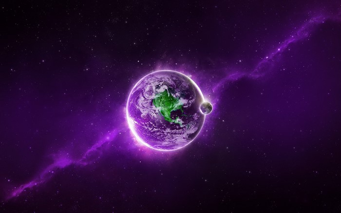 Purple Earth and Moon in Nebula