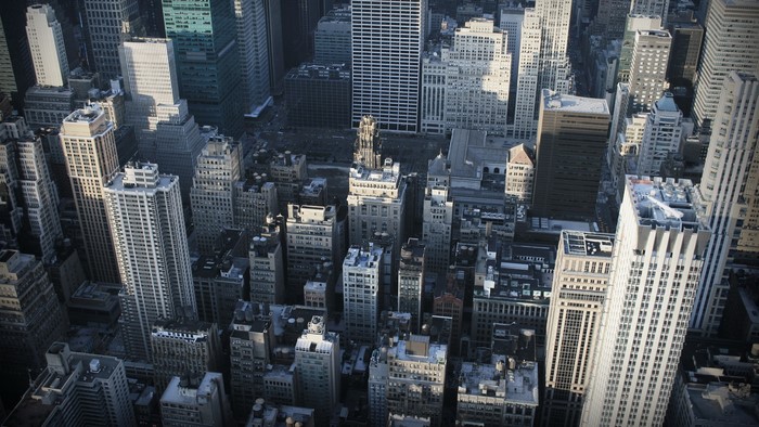 Aerial view of New York City skyscrapers