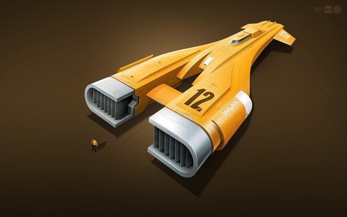 Yellow Sci-Fi Vehicle with Number 12