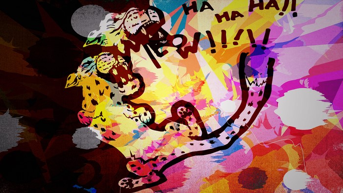 Abstract painting with cats and text