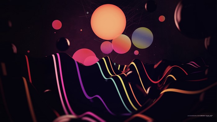 Abstract Wavy Surface with Glowing Spheres