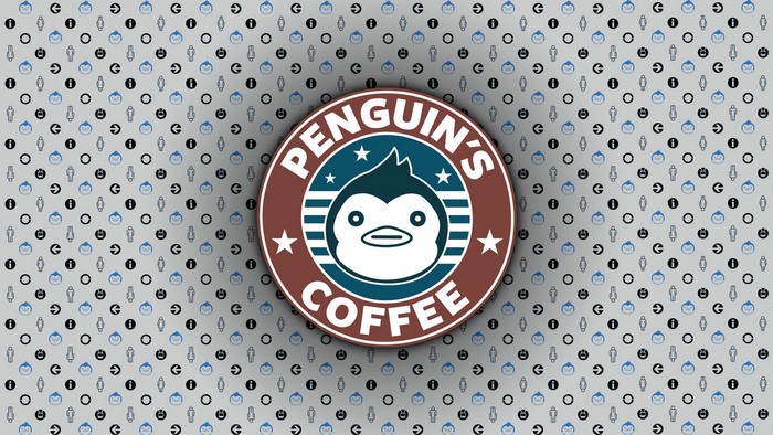 Penguin's Coffee logo with Mawaru Penguindrum pattern