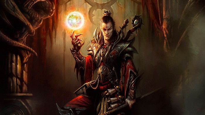 Wizard from Diablo III casting a spell
