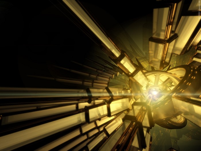 Abstract golden geometric structure with light rays