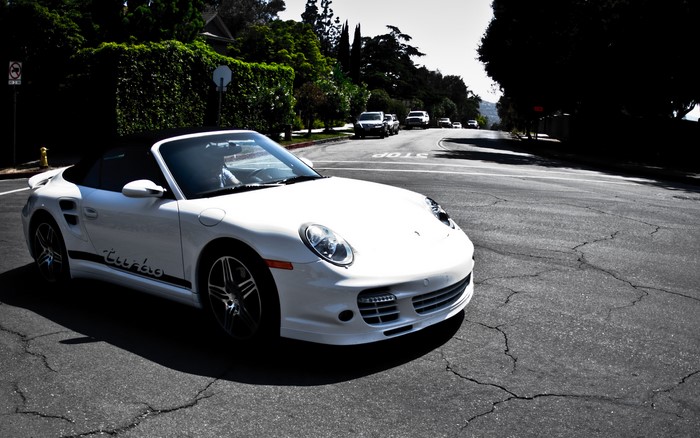 White Porsche Turbo Convertible on a Sunny Day
