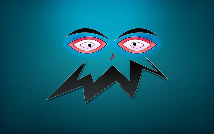 Cartoon monster face with large eyes and jagged mouth