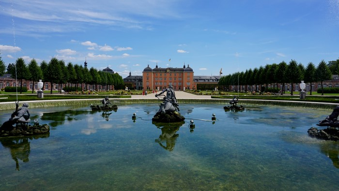 Schwetzingen Palace with Fountain and Sculptures