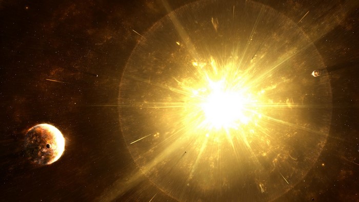 Sci Fi Explosion in Space with Planets