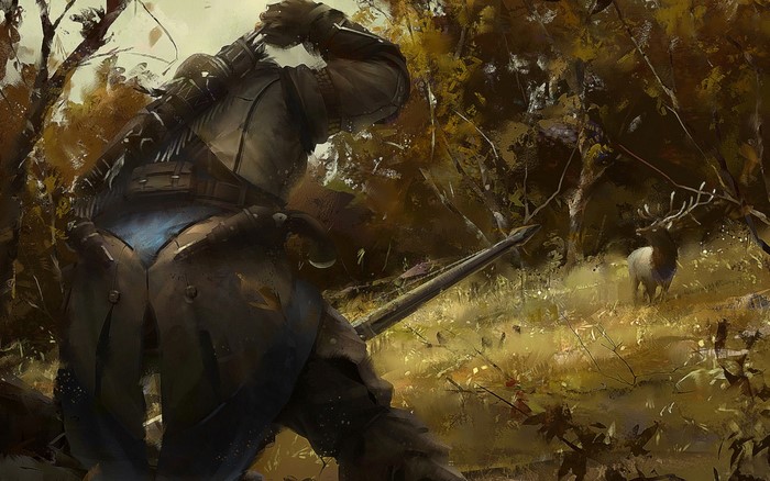 Assassin from Assassin's Creed III hunting a deer