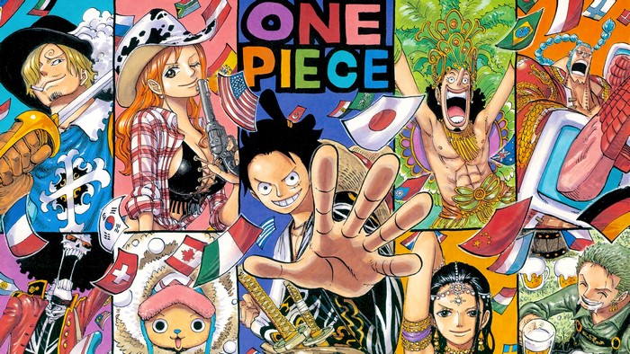 One Piece Straw Hat Pirates with Flags 4K