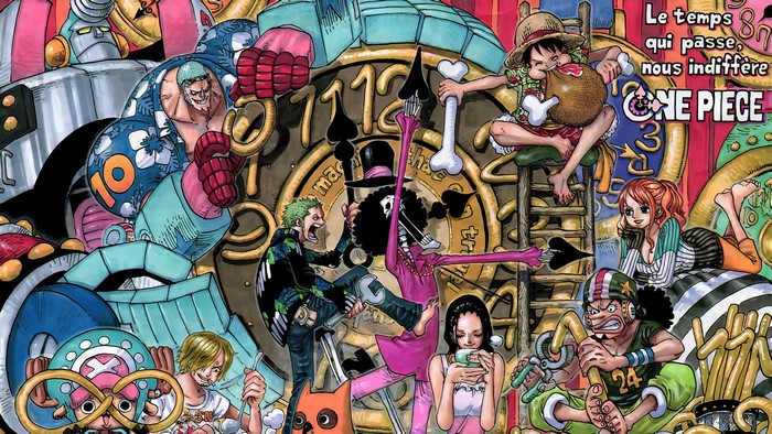 One Piece characters around a clock