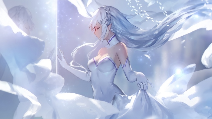 Emilia from Re:Zero in a white dress 4K
