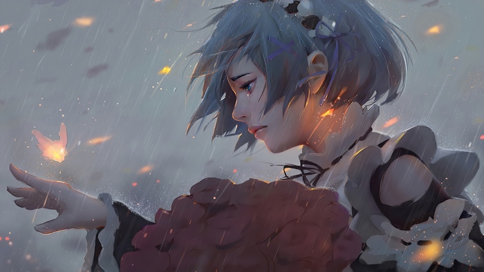 Rem from Re:Zero crying in the rain 4K