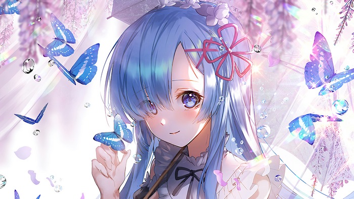 Anime, Girl, Butterfly, Rem, Maid, Long Hair, Re:Zero, 4K
