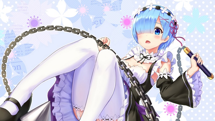 Rem from Re:Zero holding a flail