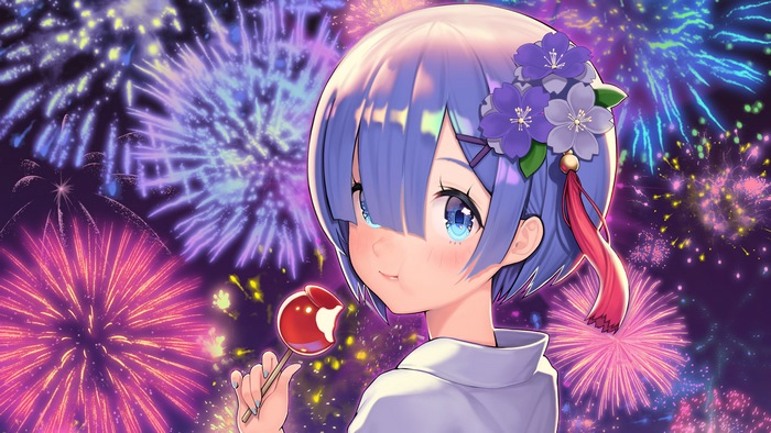 Rem, Fireworks, Re:Zero, Girls, 4K