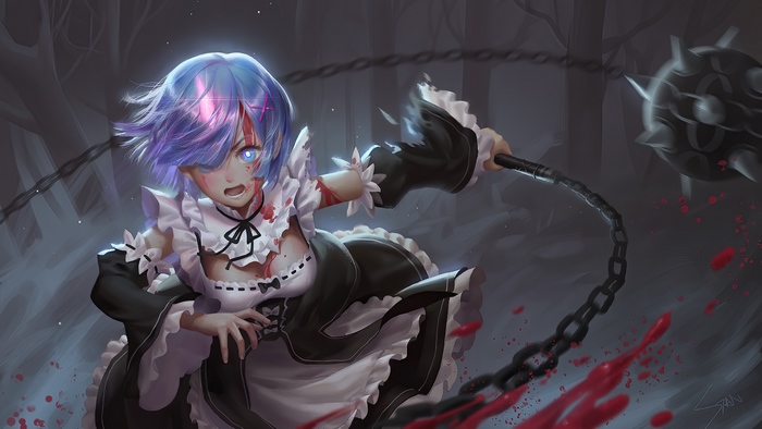 Re:Zero, Rem, Morning Star, Anime, Girl, Maid, 4K