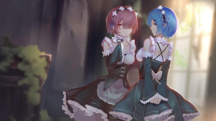 Ram and Rem from Re:Zero in Maid Outfits 4K