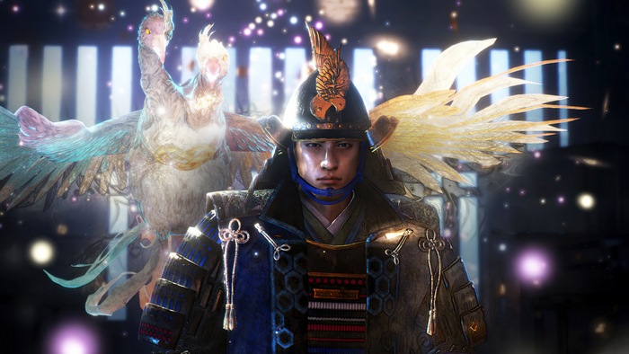 Samurai with a mythical bird in Nioh 2 4K