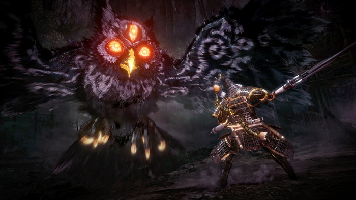 Samurai fighting a Yokai owl in Nioh 2 4K
