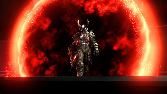 Marauder from DOOM Eternal in front of a red portal 4K