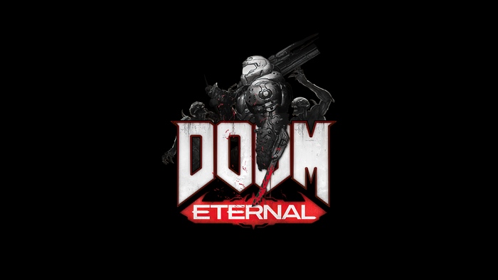 DOOM Eternal logo with Doomguy and demons