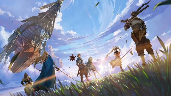 Granblue Fantasy Relink characters near a large airship