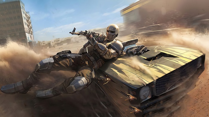 Soldier riding a car in a desert city, PUBG 4K