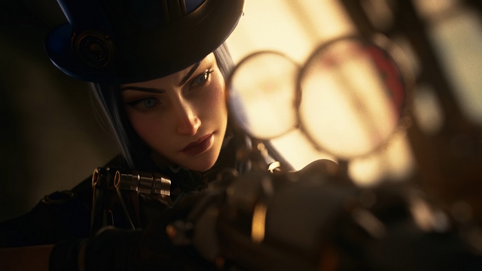 Caitlyn from LoL aiming a rifle 4K
