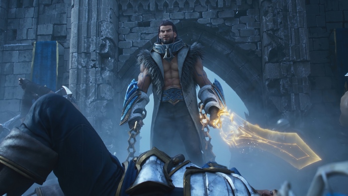 Sylas from LoL holding a glowing sword in 4K