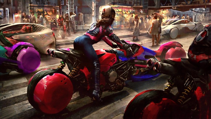 Cyberpunk, Biker, Girl, Digital Art, Motorcycle, Sci-Fi, 4K