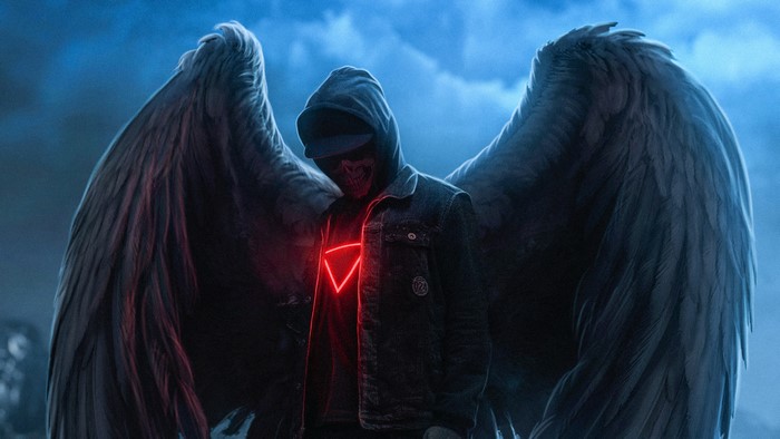 Skull Man, Angel, Wings, Digital Art, 4K