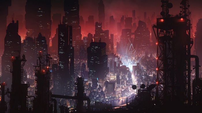 Sci-Fi Cityscape at Night 4K