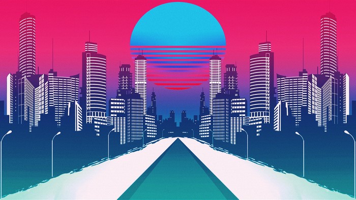 Minimalist, Neon, City, Landscape, Digital Art, 4K