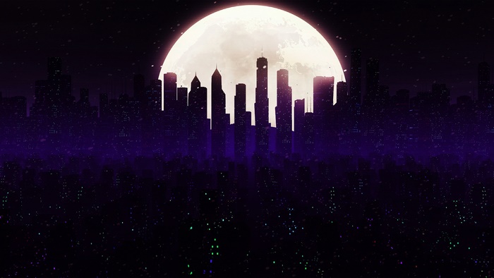 Night Cityscape with Large Moon 4K