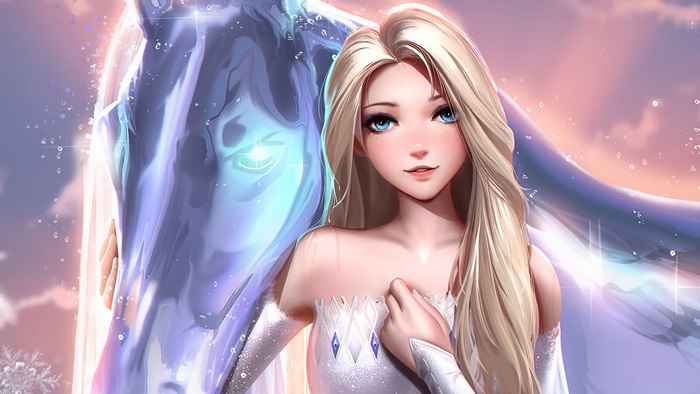 Elsa from Frozen with a horse 4K