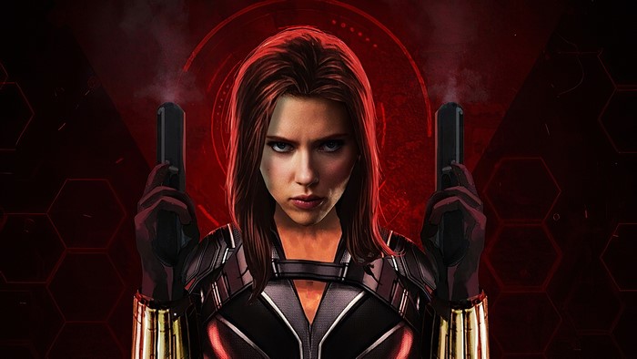 Black Widow from Marvel holding guns 4K