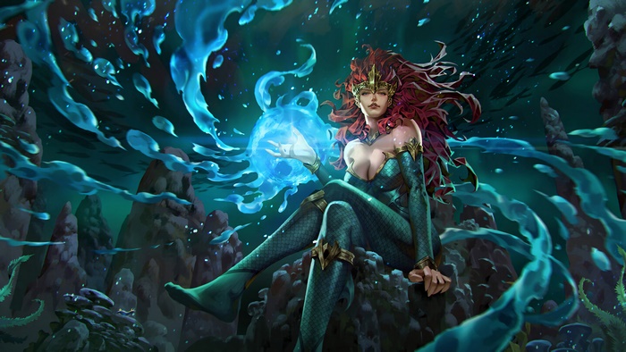 Mera from DC Comics holding a water orb