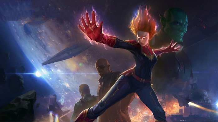 Captain Marvel and villains in space